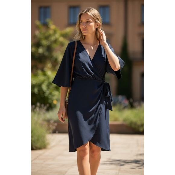 RAMY BROOK Dress NEW Size 00 Alexis Faux Wrap Satin Minidress Navy Blue $445 - Picture 1 of 5